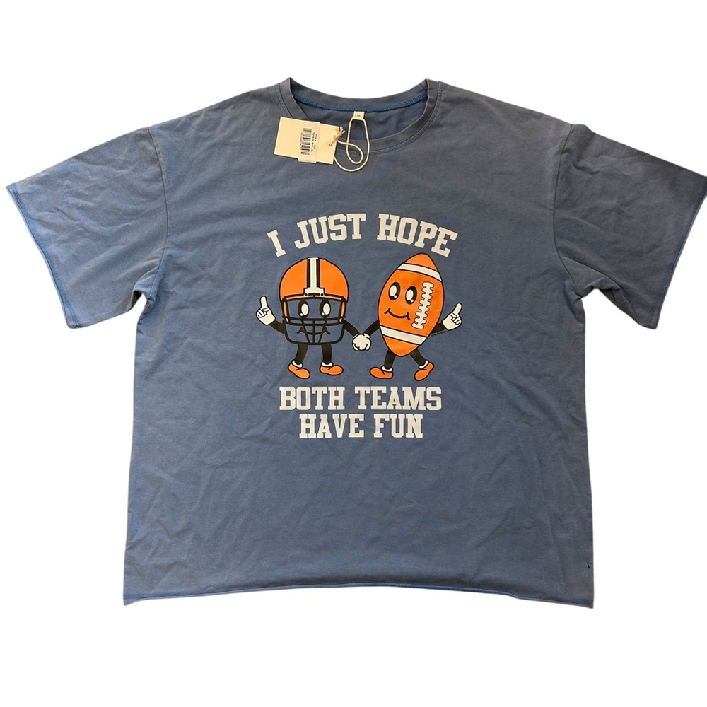 Football Graphic Tshirt L/XL Both Teams Have Fun Blue NWT